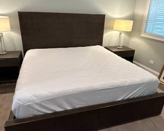 Restoration Hardware King Fog Shagreen Platform Bed Frame $2500