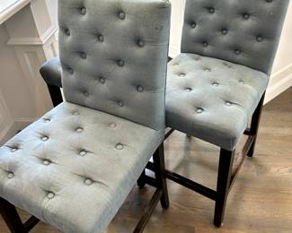 Blue Tufted Barstools (As Is), set of 3 19 W x 20 D x 24 SH x 39 BH $350