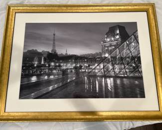 Louvre with Eiffel Tower Framed Artwork 31 x 24 $185
