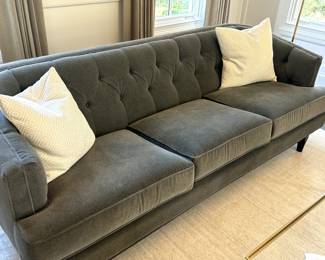 Grey Tufted Sofa, Newton NC 89 W x 35 D x 19 SH x 32 BH $1850