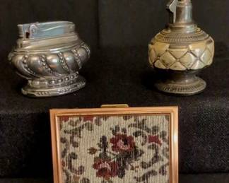 Vintage table lighters and cigarette case