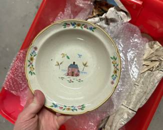 Vintage International Stoneware soup bowls, dinner plates, salt and pepper shaker, salad plates, platters