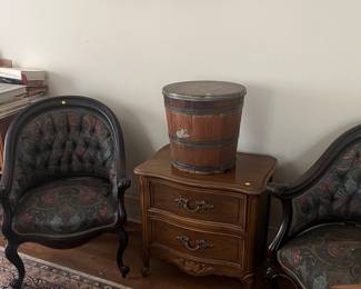 Chairs that match the loveseat and old bucket with lid