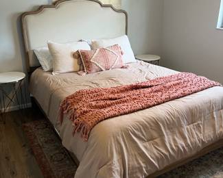 Queen bed and night stands and rug