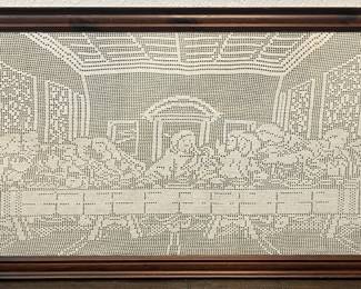 Vintage "The Last Supper" Framed Crocheted Artwork