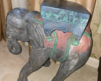 Wooden carved elephant plant stand