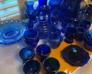 Numerous cobalt glass