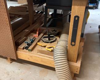 Work table w storage and electric $500.00
Buy w Delta contractor saw both for $1,900.00
97”w 77”d , 74”w 49”d , 23”w 27”d