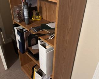 2) Three shelf bookcases 28.5”w 12”d 47.5”t. $ 65.00 each