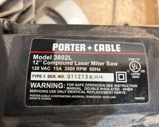 Porter Cable Model 3802L 12”Compound Laser Miter Saw. $450.00