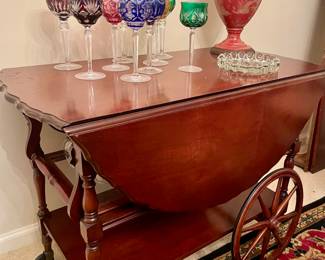 Wood serving cart with drop leafs