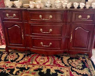 Wood buffet adorned with lovely China, Tuxedo by Lenox China, Rosenthal Bavaria China, Bavaria China, pair of matching urns