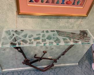 Marco De Gueltzl hand crafted metal & glass console table