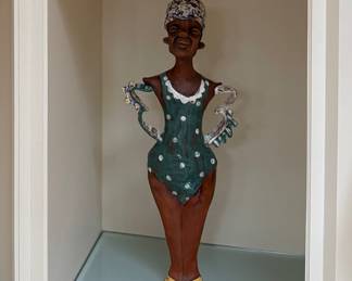 Bathing beauty - painted clay sculpture, artist unknown