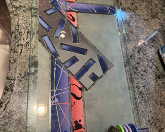 Mardi Jo Cohen art glass and silver footed tray / plateau