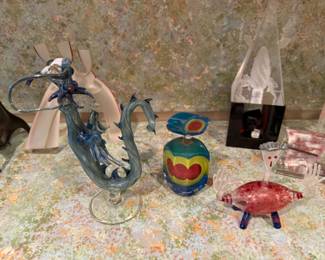 Art glass perfumes - on right red with hands by Ellie Burke