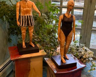 Pair Joe Brubaker painted wood figures "Harold & Margaret"
