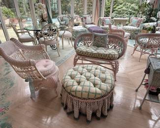 Garden room upholstered & painted vintage wicker