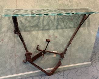 Marco De Gueltzl hand crafted metal & glass console table
