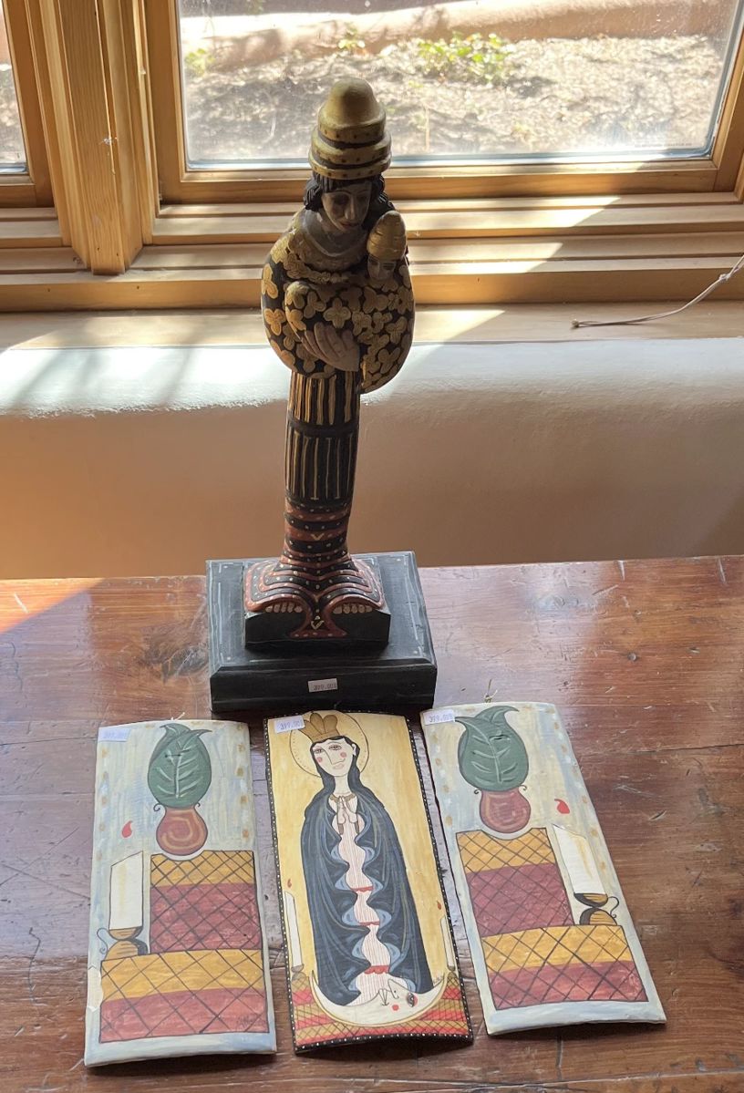 A triptych by Jose Lucero, renowned sculptor of the Archangels in Santa Fe River Park
