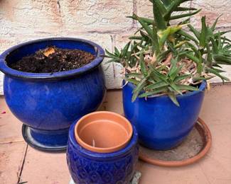 Glazed Blue Garden Pots