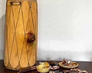 Native American Signed Rawhide Drum Decor