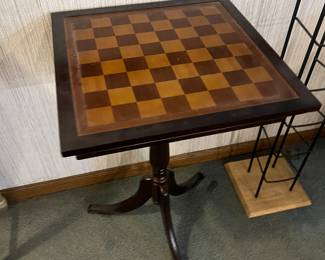 chess table - top lifts off with game pieces inside