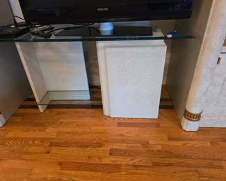 Post modern stucco and glass console