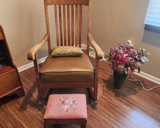 Antique Rocker, foot stool, arrangement