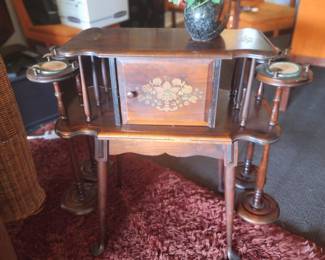 ANTIQUE SMOKING HUMIDOR WITH STANDING ASH TRAYS