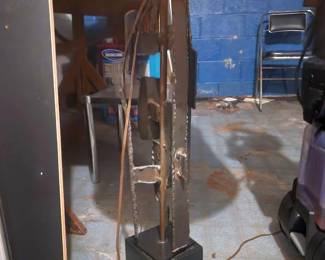 HARRY BALMER BRUTALIST STEEL TABLE LAMP WITH SHADE. 1960's
