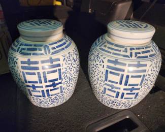 VINTAGE ASIAN BLUE WHITE GINGER JARS