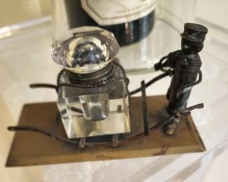 RARE VINTAGE CRYSTAL & BRONZE INK WELL