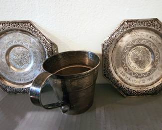 1952 ASIAN STERLING SILVER DISHES & WALLACE STERLING CUP