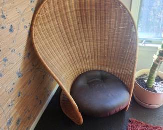 1960's GIOVANNI TRAVASA FOGLIA WICKER CHAIR. BONACINA, ITALY