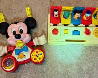 Vintage Walt Disney Toys - Mickey Mouse Activity Toy and Playskool Poppin Pals Mickey Mouse and Friends