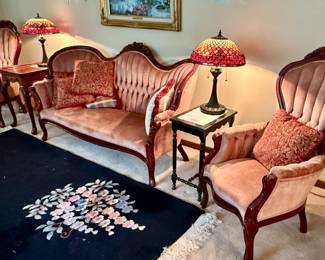Antique Pink Velvet Parlor Furniture