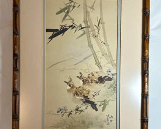 Framed and Matted Japanese Watercolor Painting