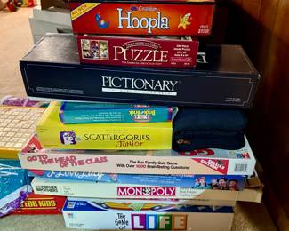Various Board Games, including: Pictionary, Hoopla, Scattergories Junior, I Love Lucy, Go to the Head of the Class