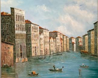 XL Unframed Canal Painting signed by Becky C.