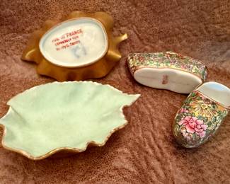 Green Leaf with Gold Trim Dishes Made in France - Porcelain China Shoes