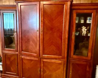 Cherry Armoire with Two Glass Front Display Cabinets - Haverty's