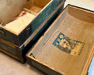 Vintage Camelback Trunk with Wood Bumpers