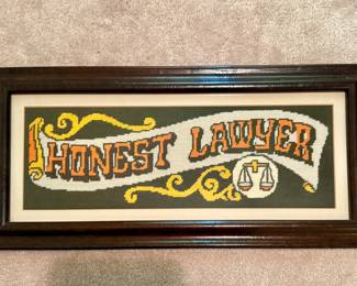 "Honest Lawyer" Matted and Framed Needlepoint