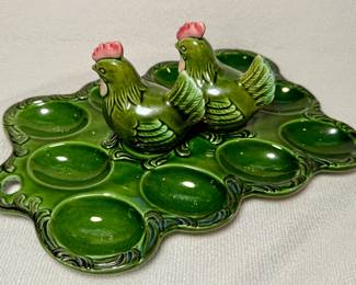 Green Deviled Egg Platter with Salt and Pepper Chickens