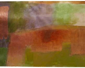 1423
Wendy Weldon
20th century
"The Bridge"
Acrylic and gold leaf on wove paper
With the incised signature lower right: Wendy Weldon; titled on the frame's backing paper
Image/Sheet: 26" H x 38.25" W
Estimate: $500 - $700
