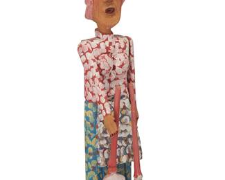 1179
Carl McKenzie
1905-1998
Maid
Carved linden wood, metal, paint, and graphite, articulated
Inked signature to underside: Carl McKenzie; possibly titled in pencil to hat
Dimensions variable: 18.125" H x 4" W x 4" D
Estimate: $200 - $400