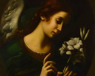 1333
Style of Carlo Dolci
1616-1686
"Angel of the Annunciation," (19th Century)
Oil on canvas laid to canvas
Unsigned
28.875" H x 22.375" W
Estimate: $400 - $600