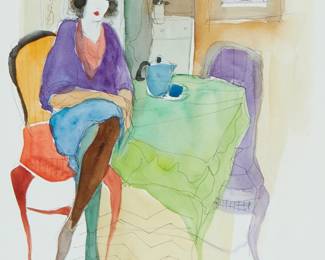 1326
Itzchak Tarkay
1935-2012
"Serious Moment"
Watercolor and traces of ink on paper
Signed in ink lower right: Tarkay; titled on the certificate of authenticity
Sheet: 12" H x 9" W
Estimate: $600 - $800