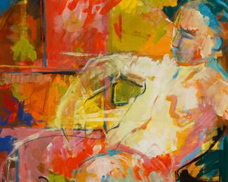 1299
Tom Edmonds
20th century
Self-portrait
Acrylic, pastel, and charcoal on paper laid to artist's board
Initialed in pencil lower right: T.E.
Sight: 26.5" H x 22" W
Estimate: $300 - $500